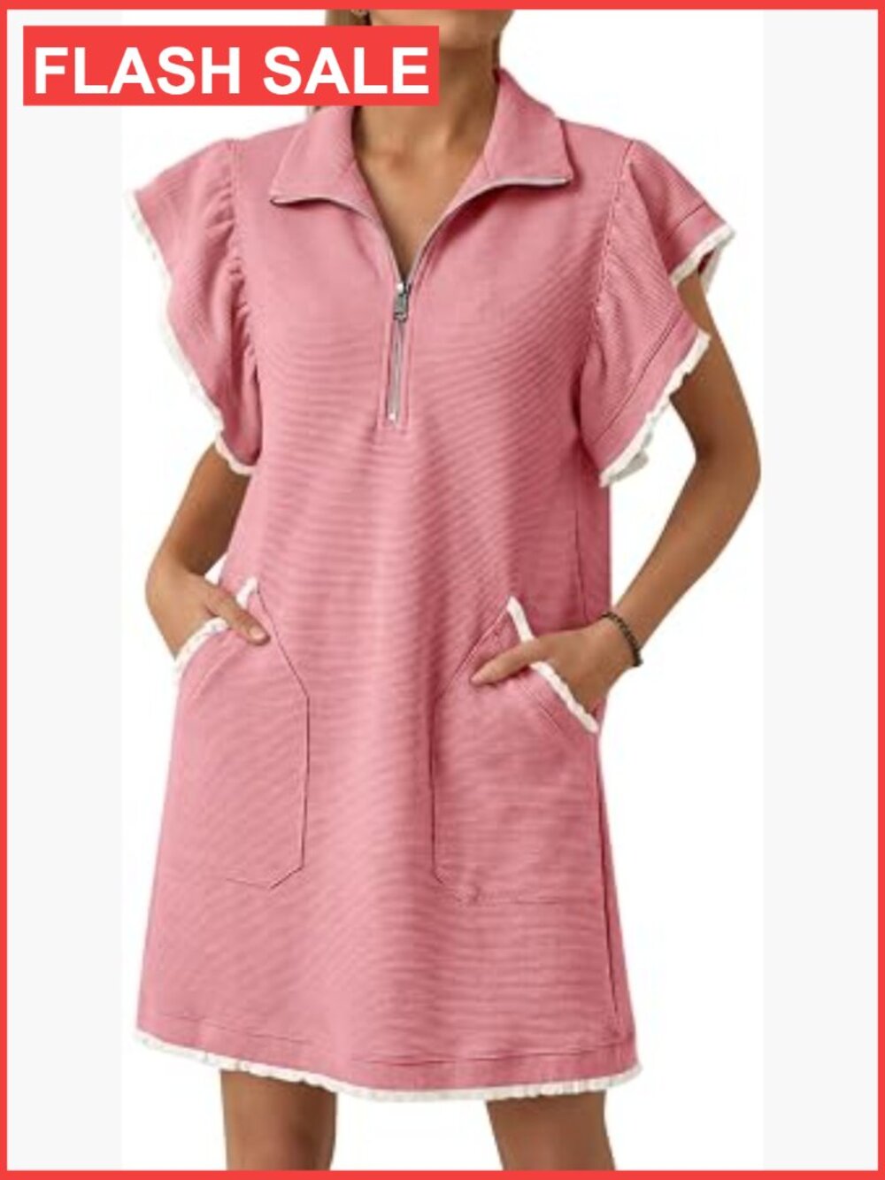 Ruffle Cap Sleeve Sweatshirt Dress Mini Casual Summer Swing Dress with Pockets